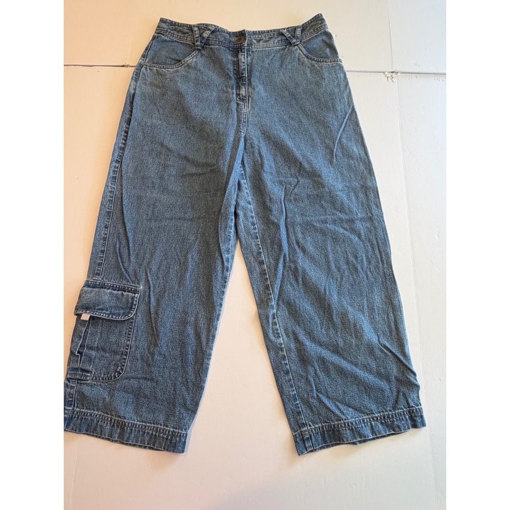 J. Jill Womens Wide Leg Crop Cargo Jeans Medium Wash Tencel Blend Size 12
